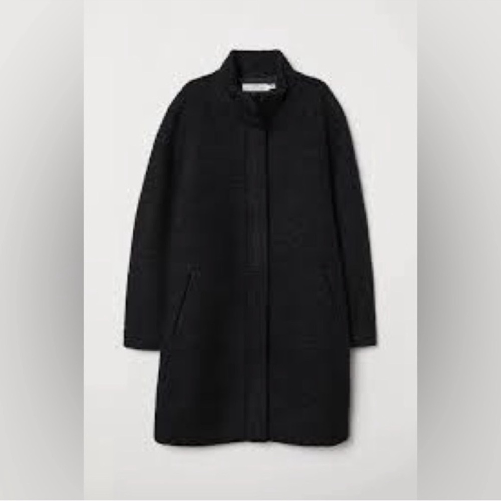 H&M L.o.g.g  Black Wool-blend Felted Stand up Collar Coat 6